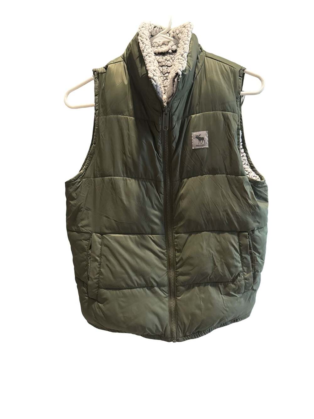Abercrombie & Fitch Olive Green Sherpa Lined Puffer Vest